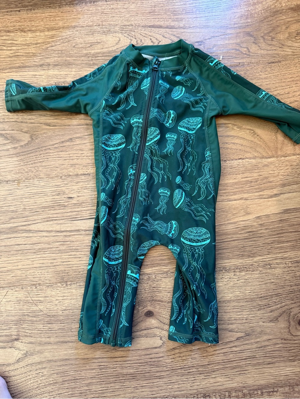 Unbranded Kids Green Jellyfish Rashguard Swimsuit with Front Zip